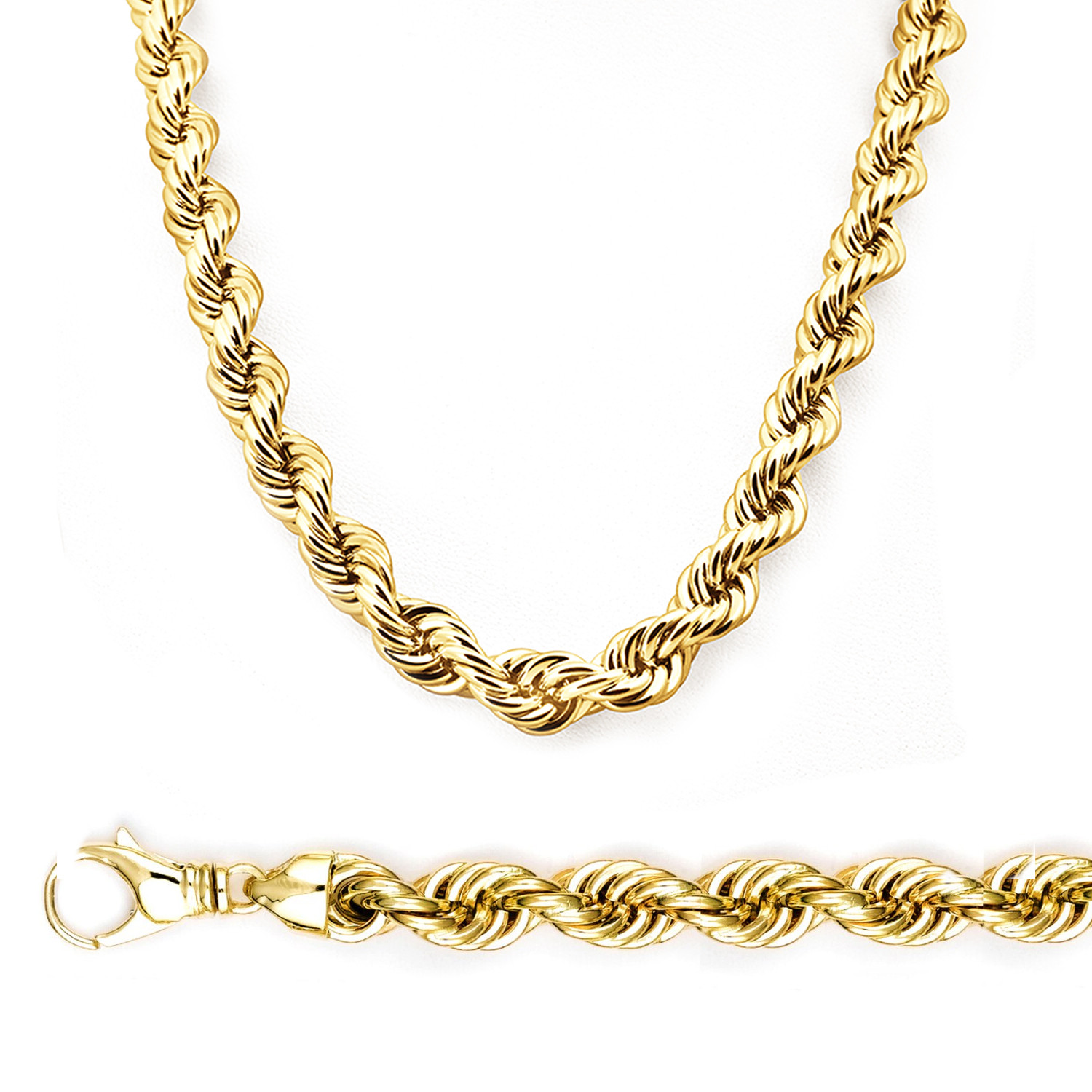 14K Yellow Gold 14mm Regular Rope Chain 30 Inches